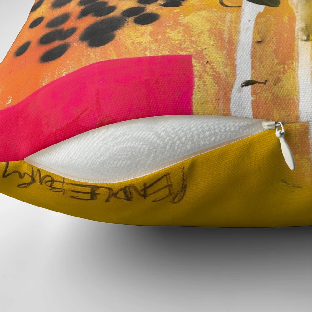 Colorful abstract modern pillow with a graphic pattern and inspirational quote