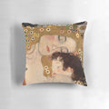 Vibrant pillow featuring Gustav Klimt's iconic "The Three Ages of Woman" painting.