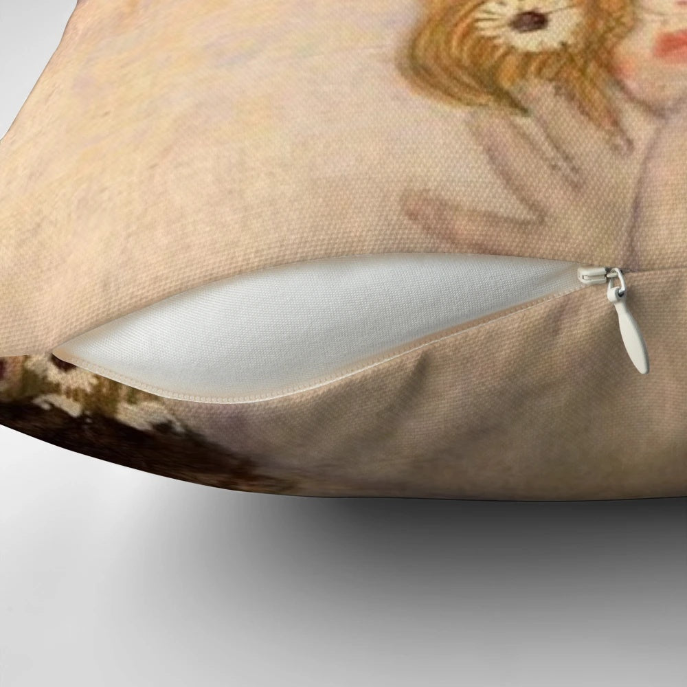Vibrant pillow featuring Gustav Klimt's iconic "The Three Ages of Woman" painting.