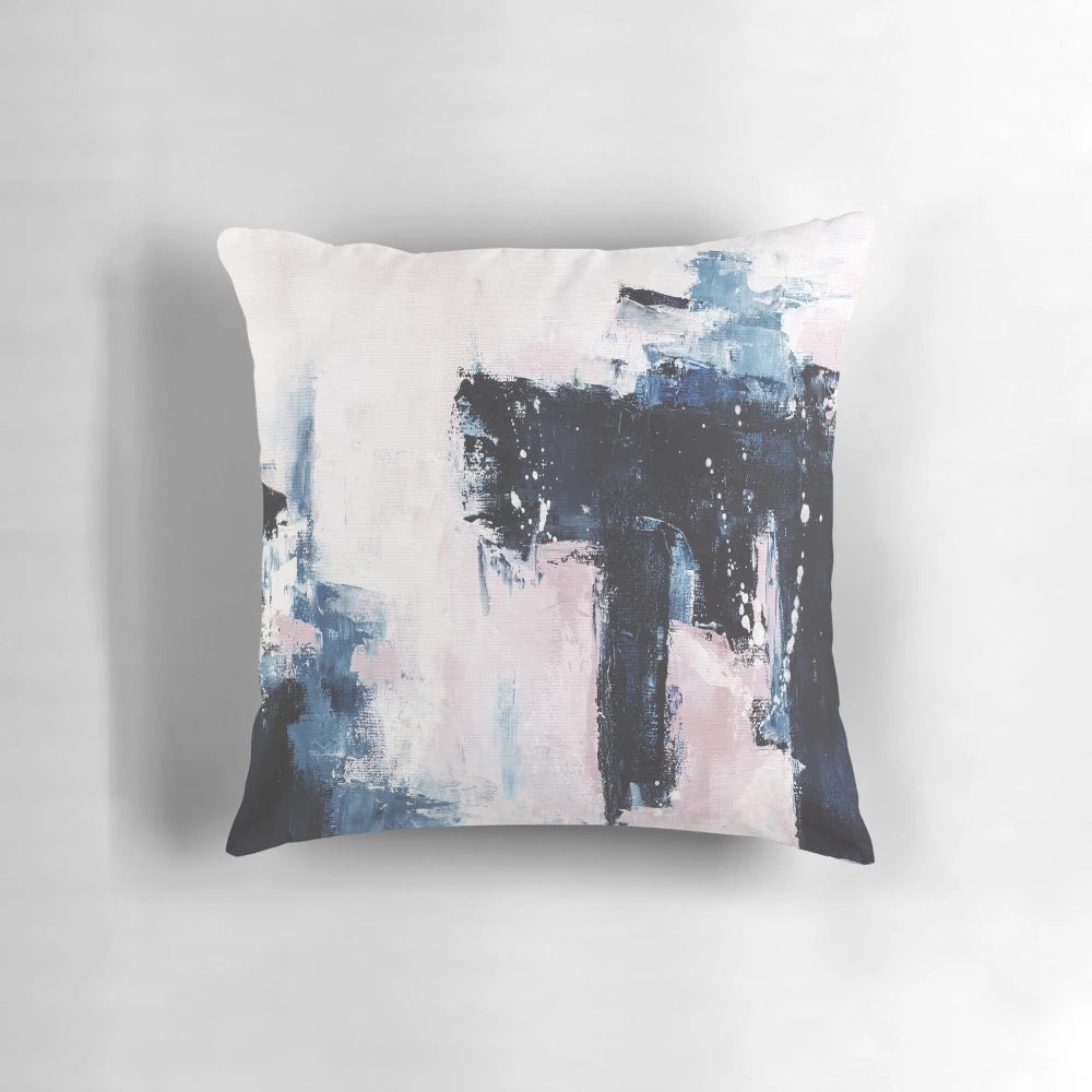 Set of three pink and navy abstract canvas wall art prints, perfect for a modern nursery or bedroom.