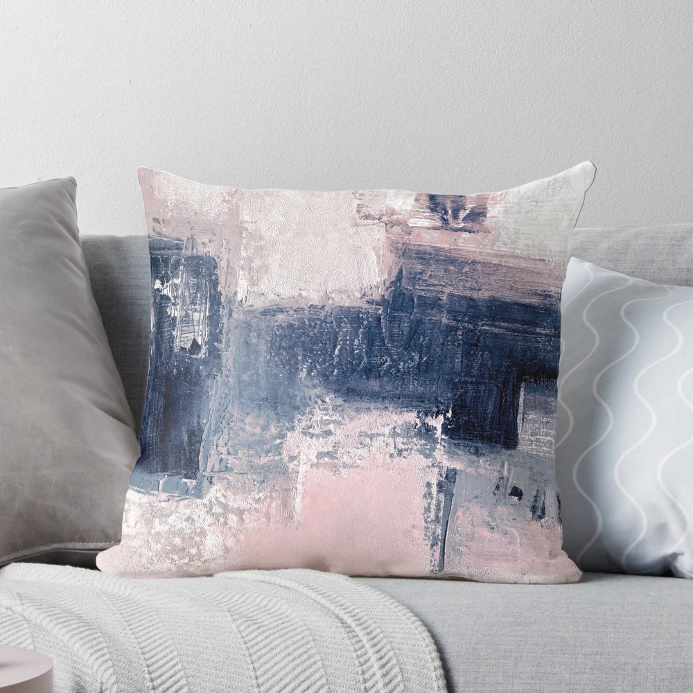 Vibrant pink and navy blue abstract triptych wall art set