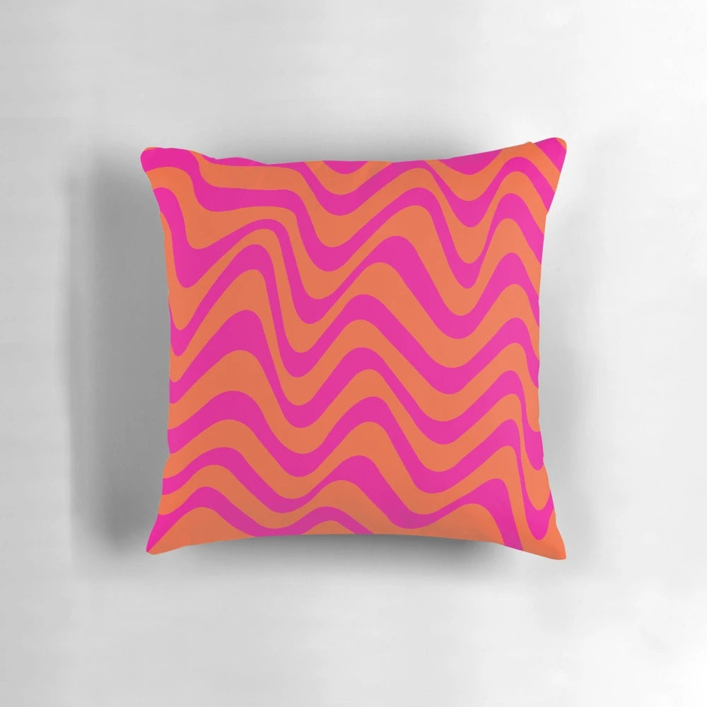 Colorful pink and orange wave pattern decorative pillow