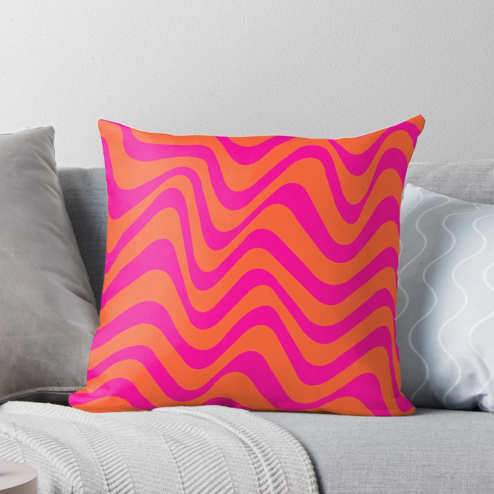 Colorful pink and orange wave pattern decorative pillow