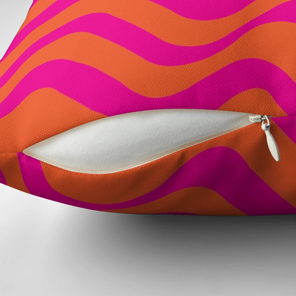 Colorful pink and orange wave pattern decorative pillow