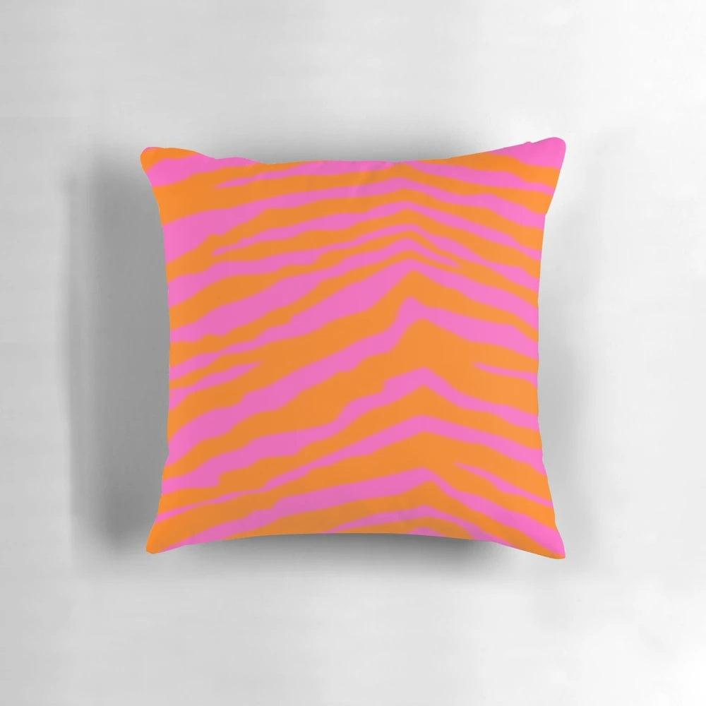 Bright and eye-catching pink and orange zebra print decorative pillow
