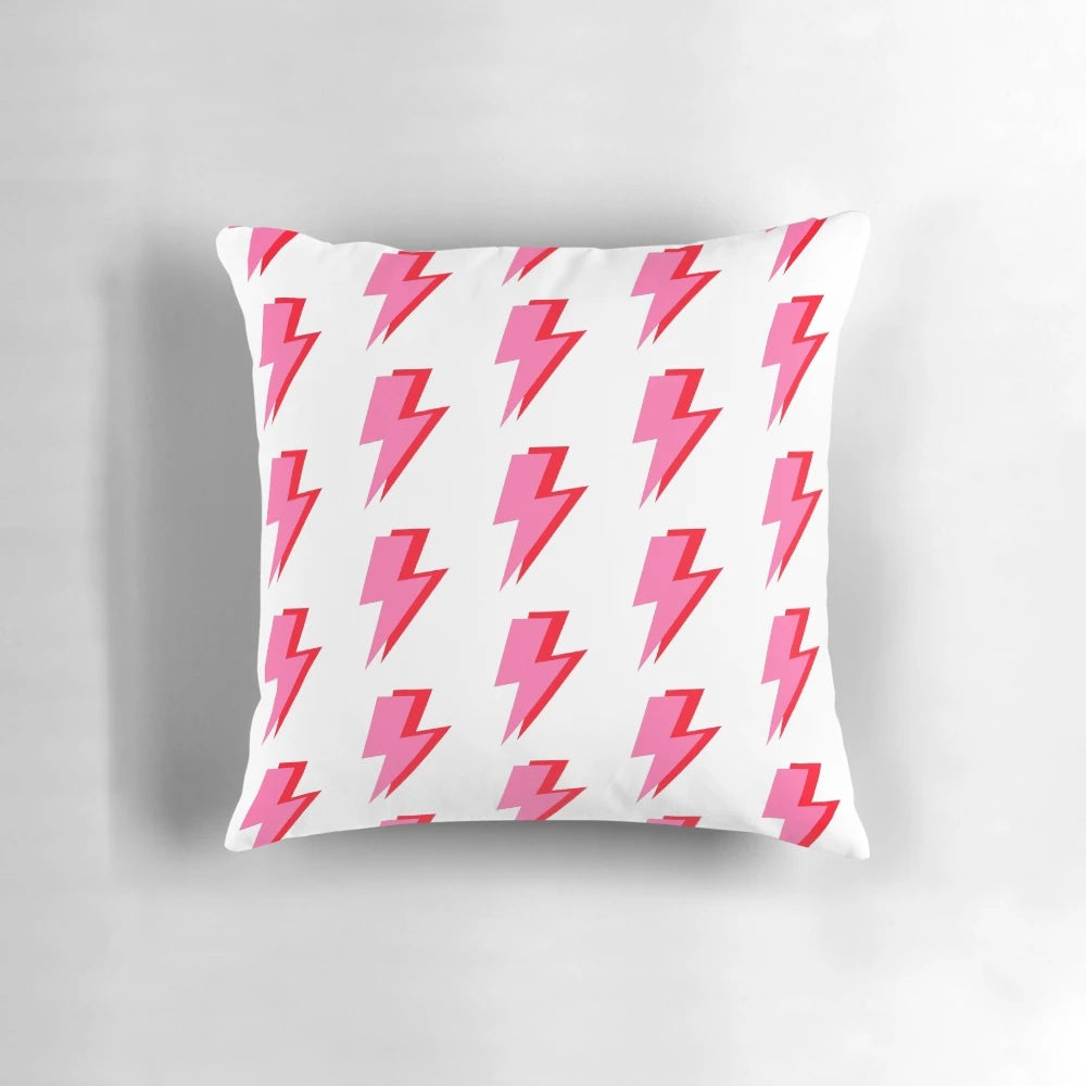 Colorful pink and red lightning bolt pattern decorative pillow