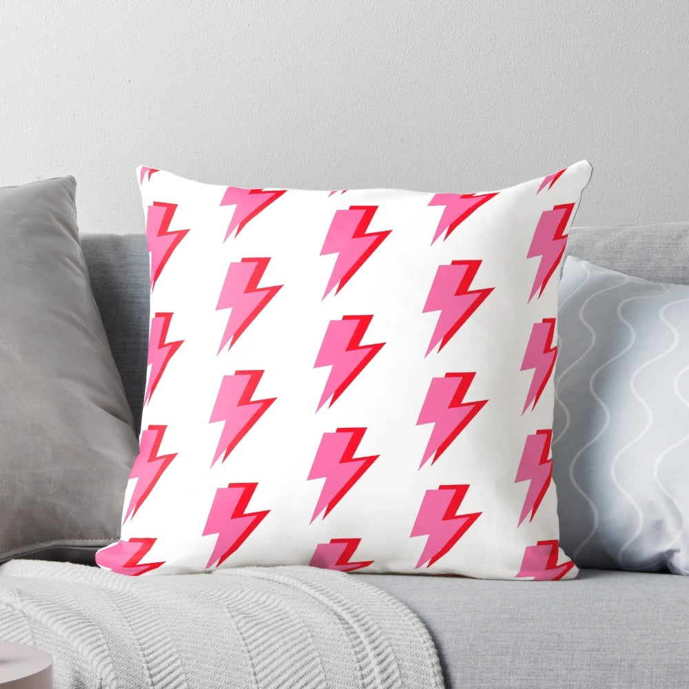 Colorful pink and red lightning bolt pattern decorative pillow