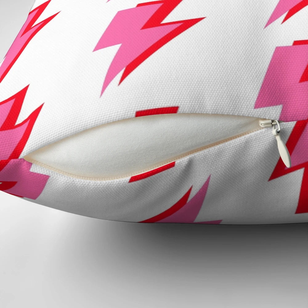 Colorful pink and red lightning bolt pattern decorative pillow