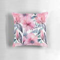 Closeup of a pink watercolor floral pattern printed on a soft cushion cover