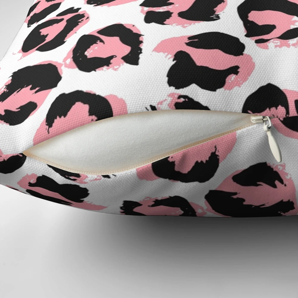 Pink leopard print pillow with lush, textured design inspired by African wildlife
