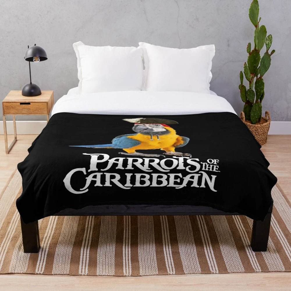 Colorful plush blanket with pirate parrot design