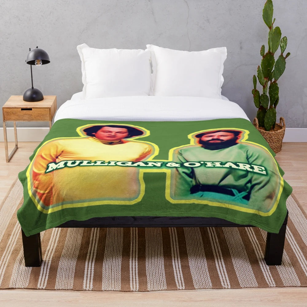 Plush blanket featuring vibrant pop art design inspired by the iconic British comedy duo Vic and Bob