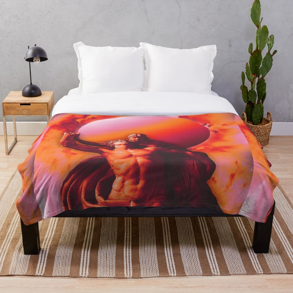 Colorful plush blanket with Greek and Roman inspired designs