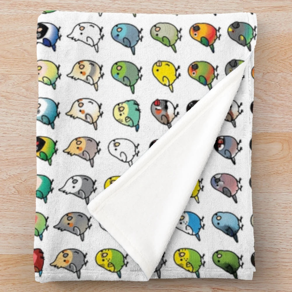 Colorful plush blanket featuring tropical birds and parrots