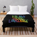 Colorful plush blanket with the quote "We All Laugh in the Same Language" for ESL and ESOL teachers