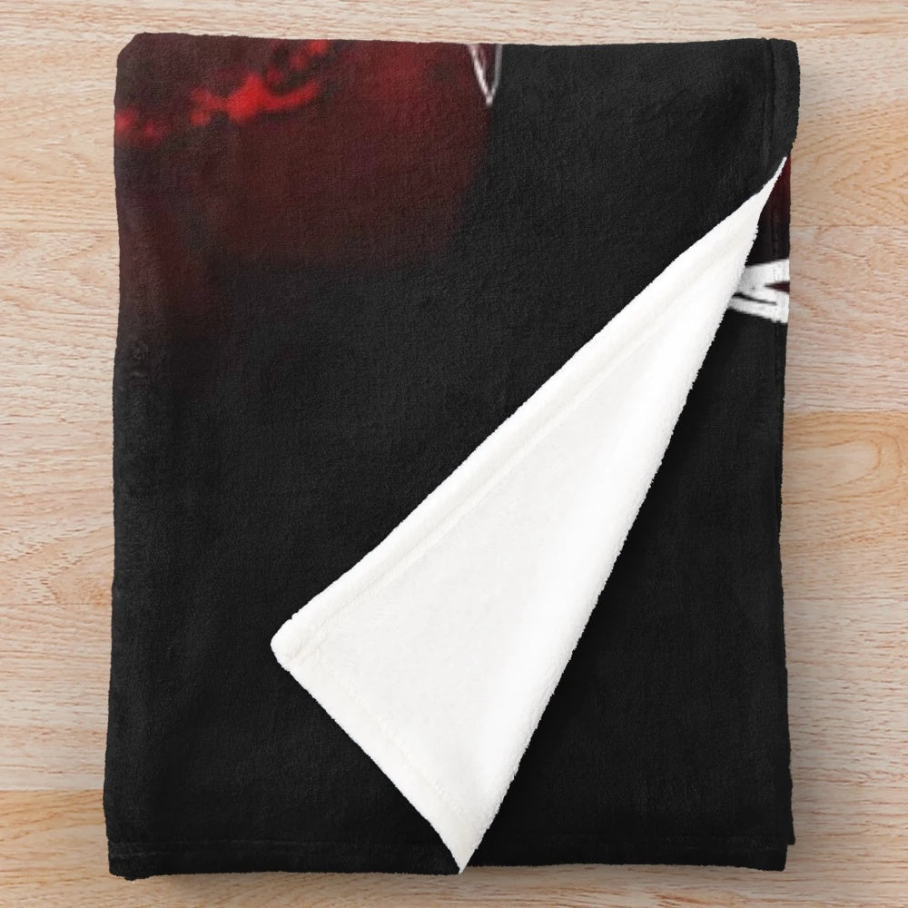 Colorful plush blanket featuring the band fourman's logo and tour graphics