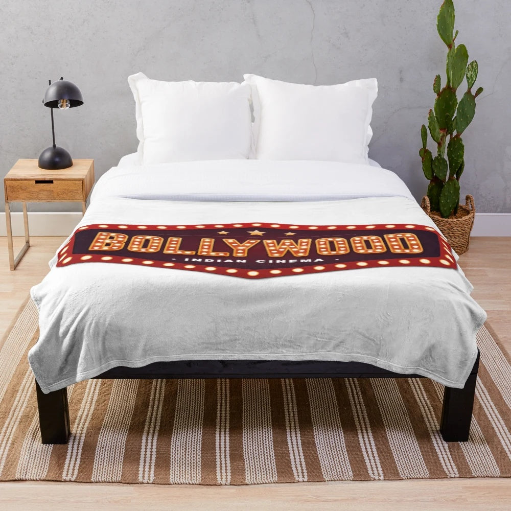 Plush blanket featuring colorful and iconic Indian cinema-inspired design