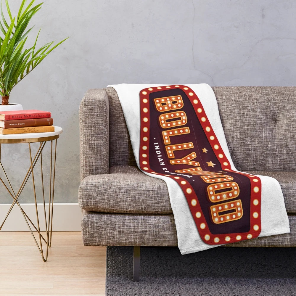 Plush blanket featuring colorful and iconic Indian cinema-inspired design