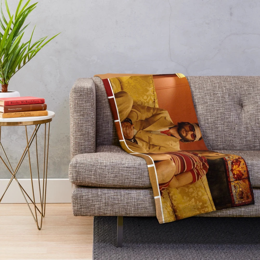 Colorful plush blanket with Wes Anderson's The Royal Tenenbaums movie palette