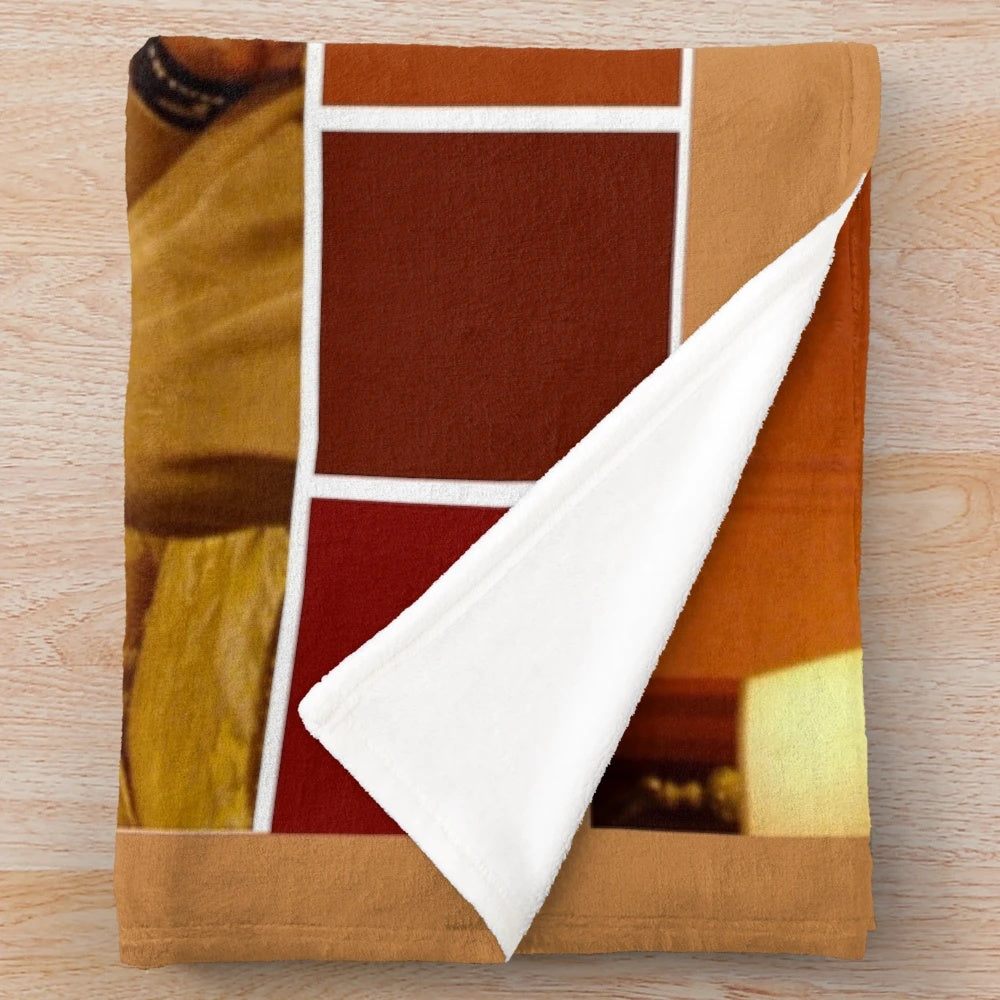 Colorful plush blanket with Wes Anderson's The Royal Tenenbaums movie palette
