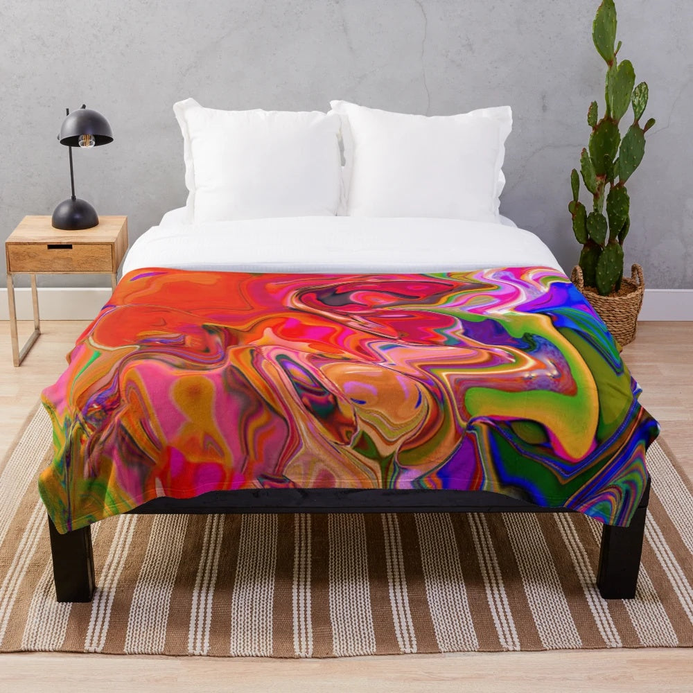 Colorful abstract face design plush blanket