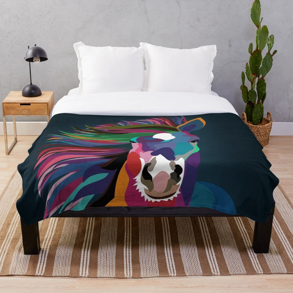 Plush blanket featuring an abstract design of a running horse