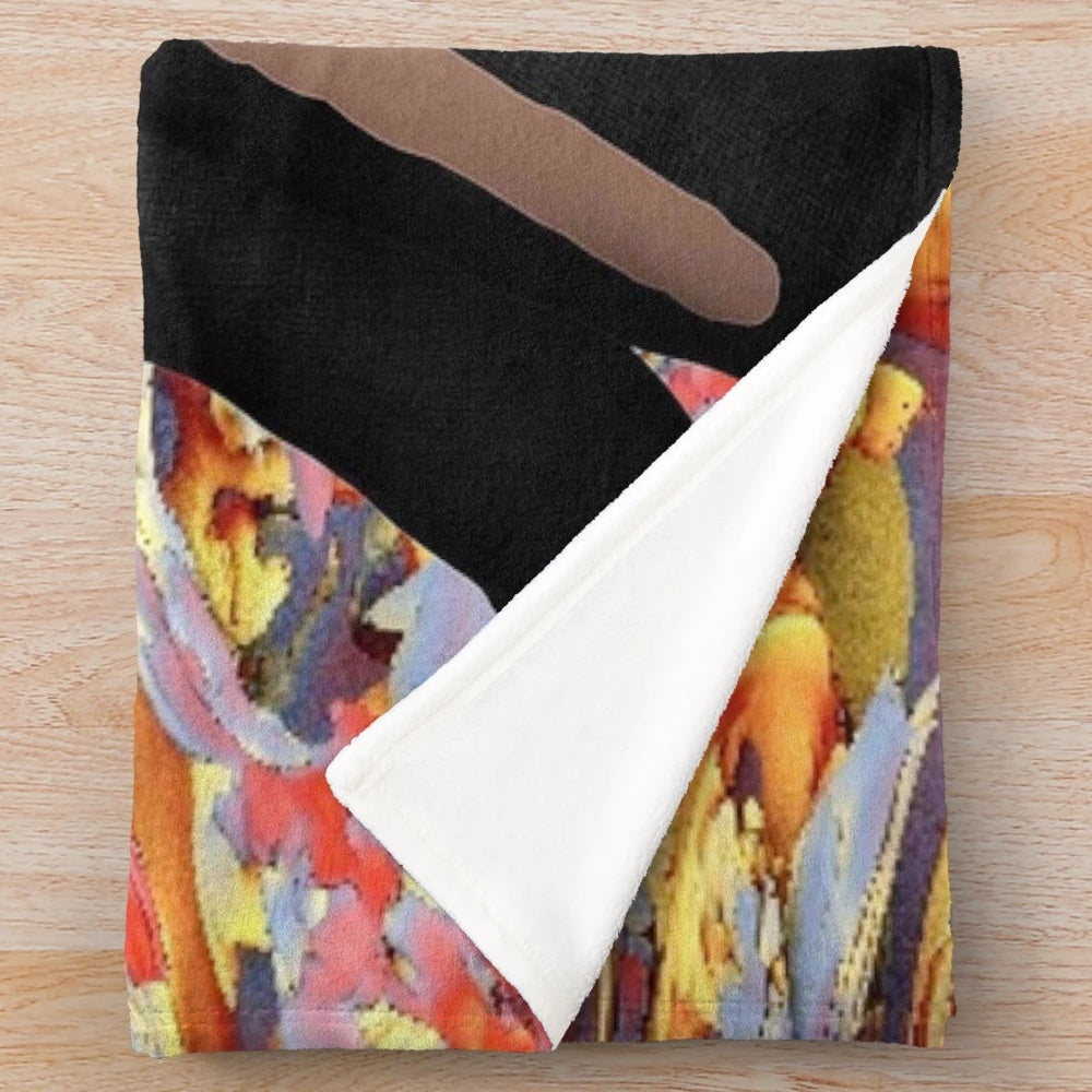 Colorful plush blanket with abstract, nature-inspired patterns