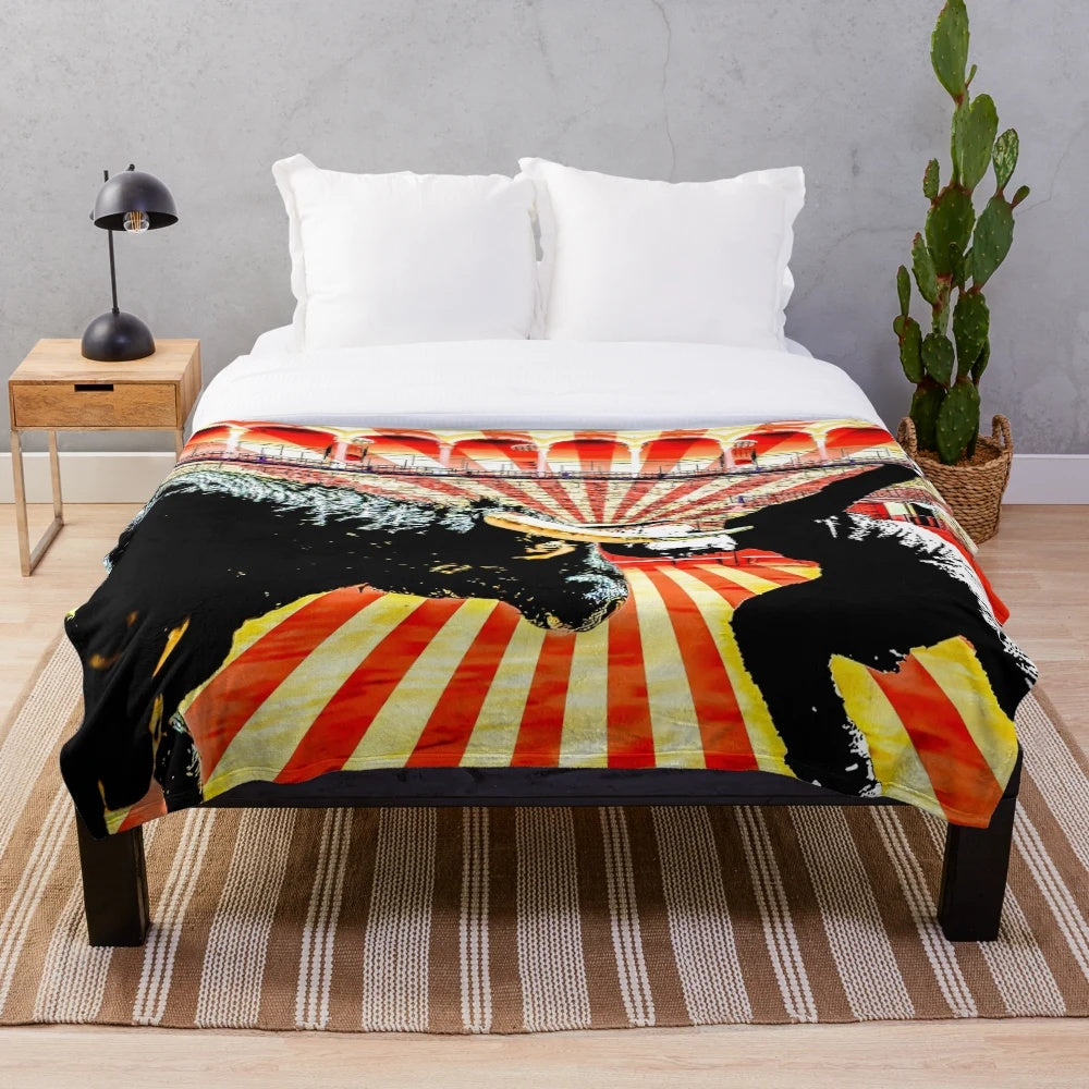 Vintage sports-themed plush blanket with bold, whimsical art