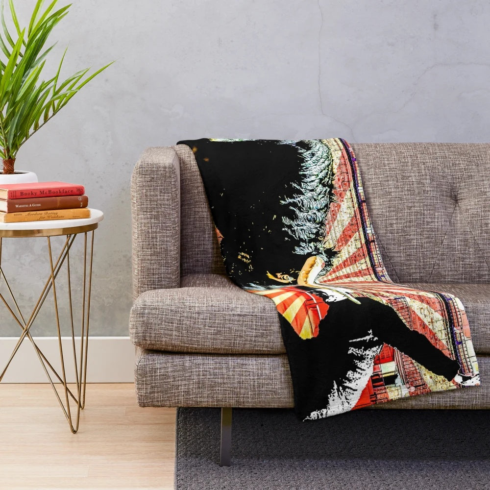 Vintage sports-themed plush blanket with bold, whimsical art