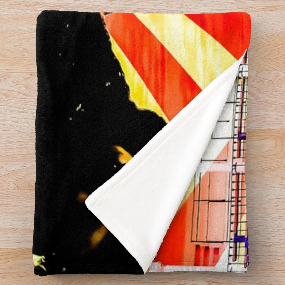 Vintage sports-themed plush blanket with bold, whimsical art
