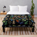 Soft, plush blanket featuring colorful poison dart frog design