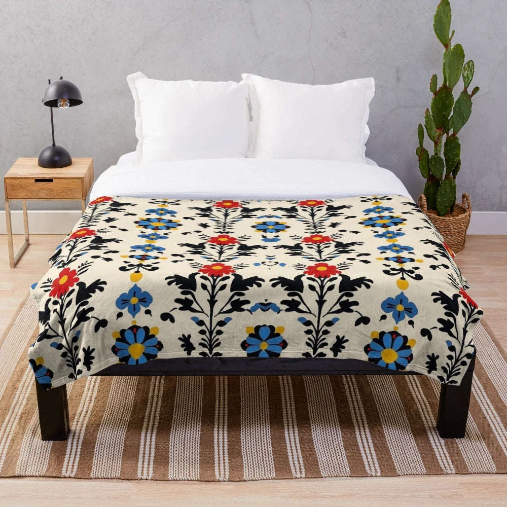 Polish folk culture pattern plush blanket
