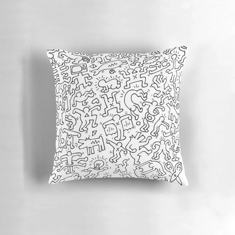 Colorful, cartoonish pop art pillow featuring an animal design by the iconic artist Keith Haring.