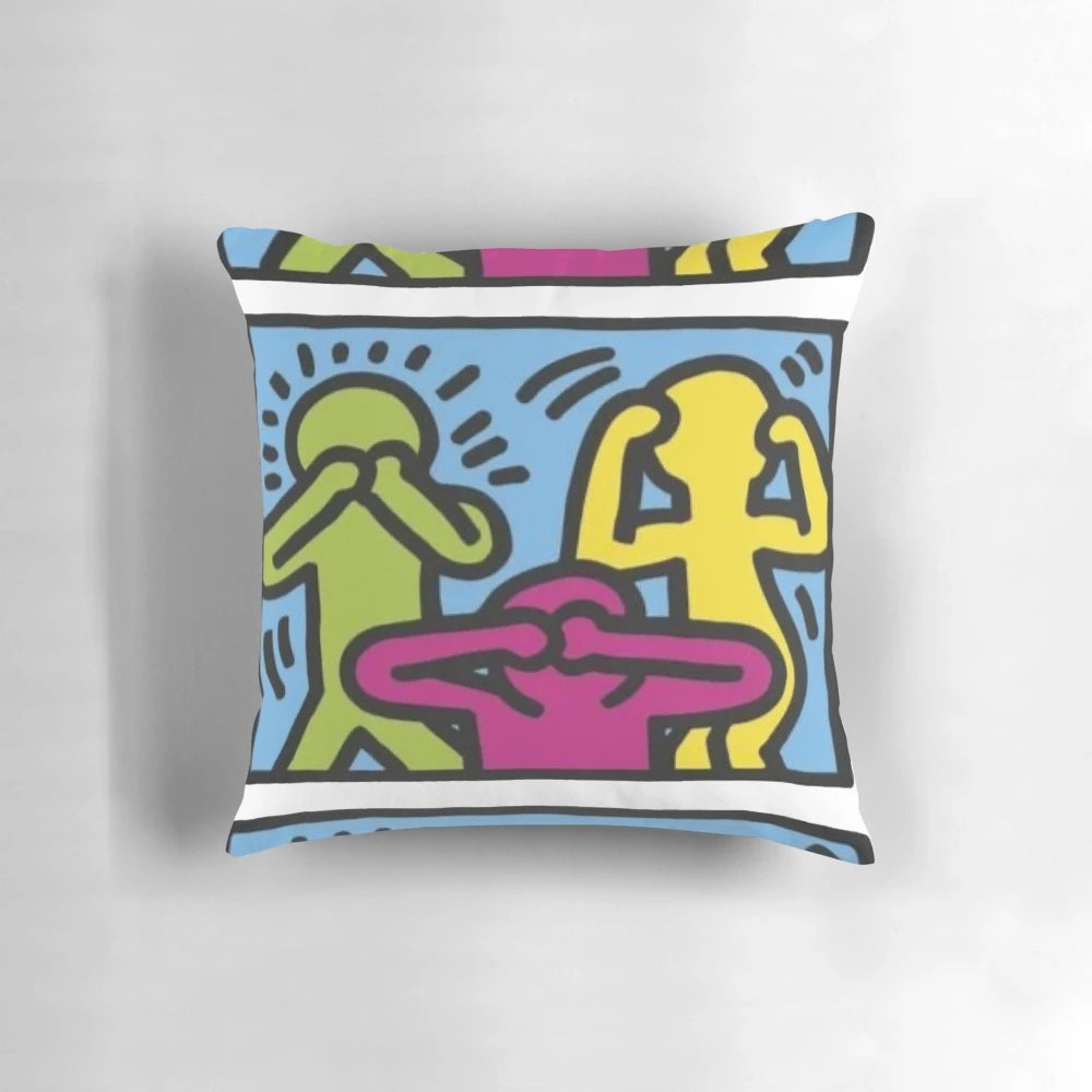 Colorful and quirky pop art-inspired cartoon design pillow
