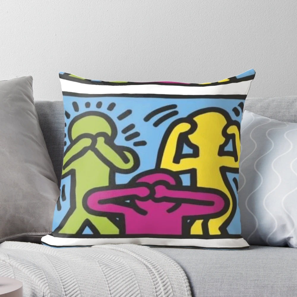 Colorful and quirky pop art-inspired cartoon design pillow