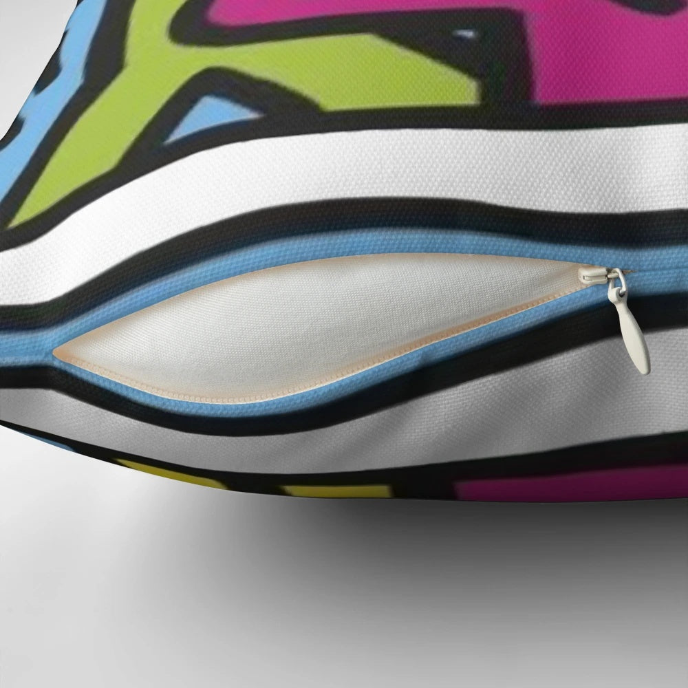 Colorful and quirky pop art-inspired cartoon design pillow