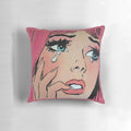 Colorful pop art style pillow featuring a crying cartoon girl, perfect for home decor and expressing grief.