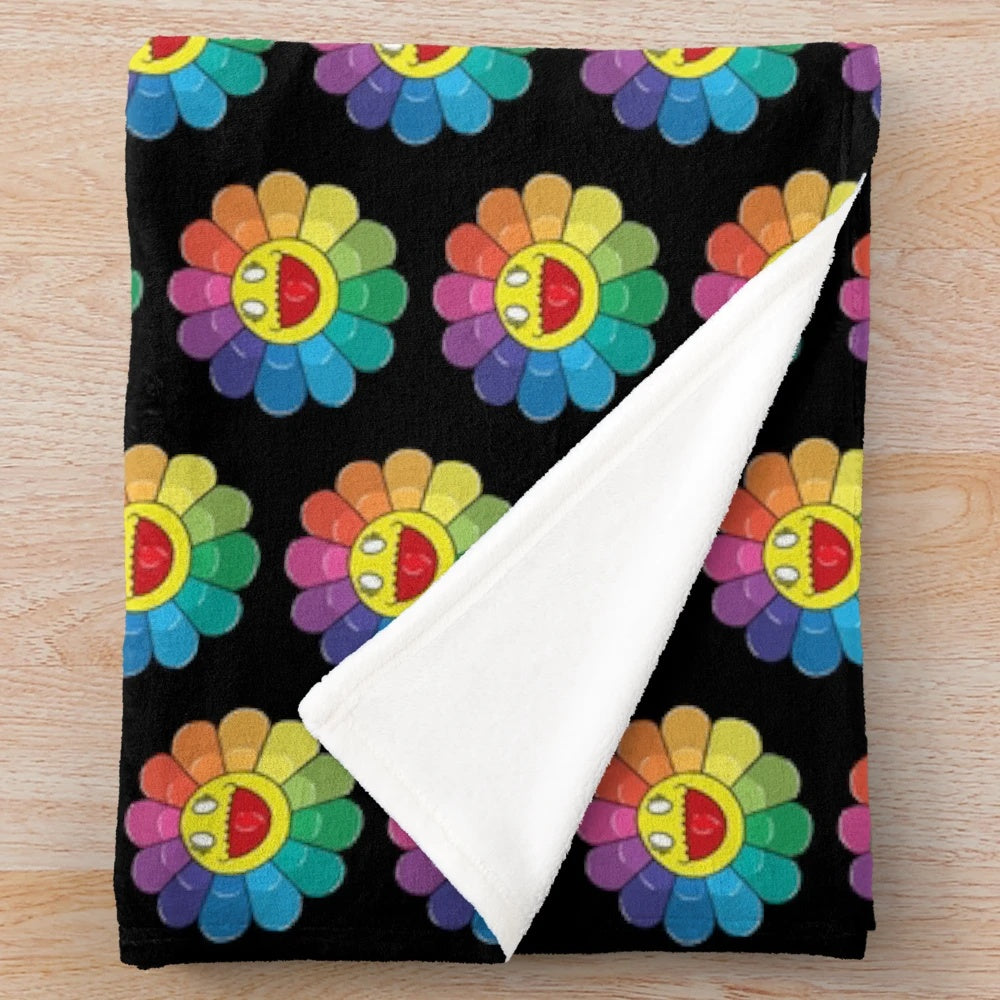 Colorful flower-patterned plush blanket