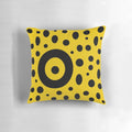 A vibrant pop art inspired geometric composition decorative pillow in yellow and black colors
