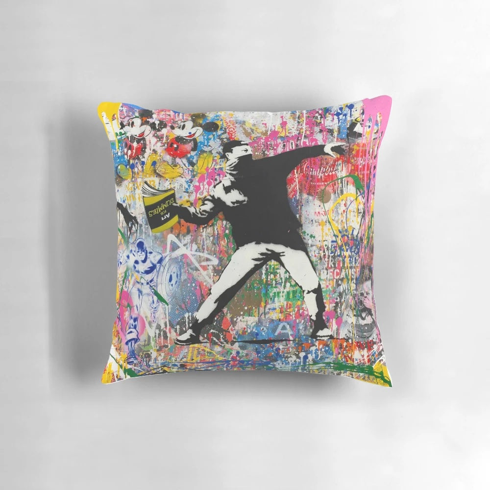 Vibrant Pop Art Graffiti Inspired Pillow featuring an iconic urban art style