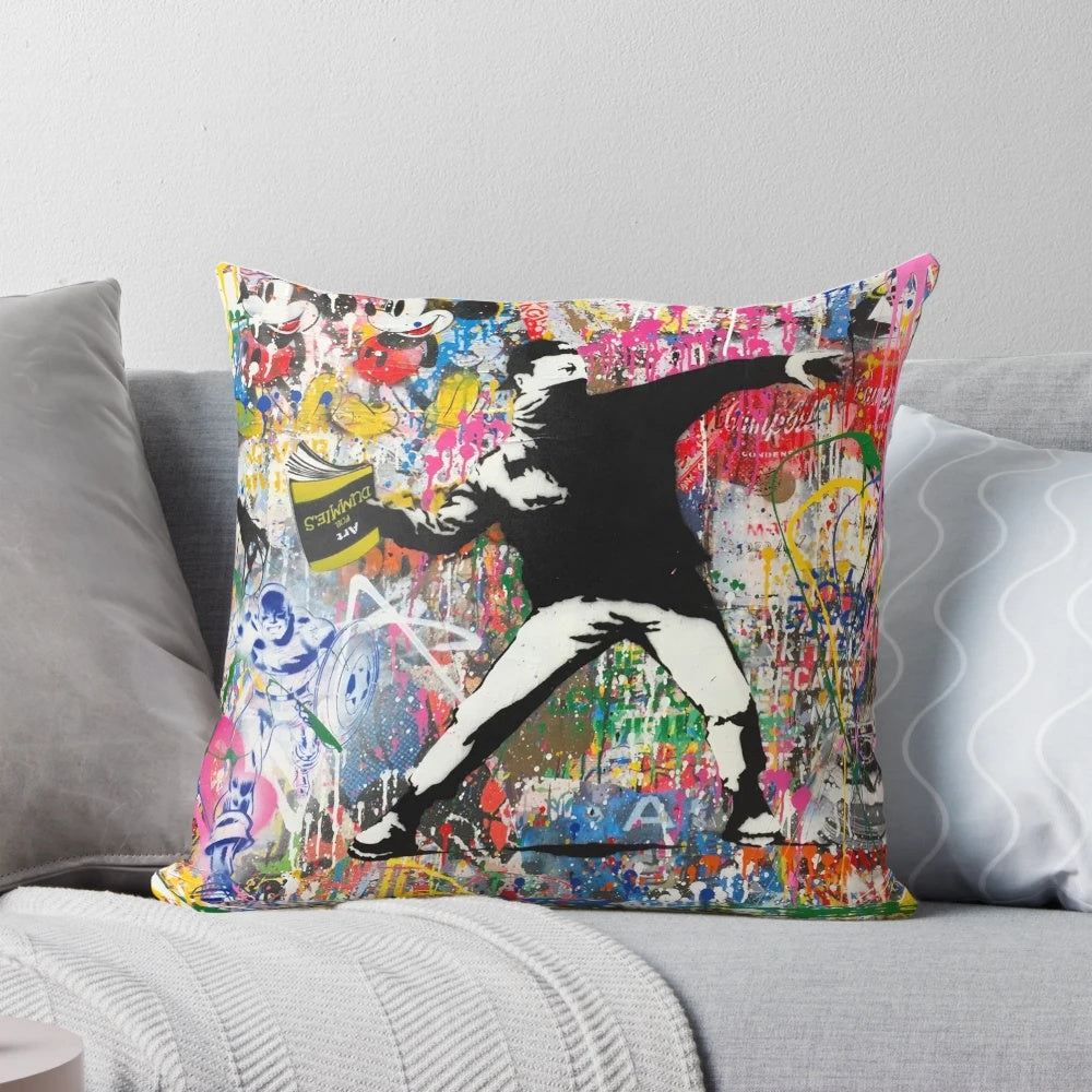 Vibrant Pop Art Graffiti Inspired Pillow featuring an iconic urban art style