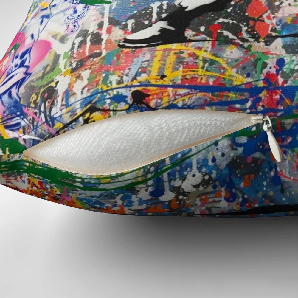 Vibrant Pop Art Graffiti Inspired Pillow featuring an iconic urban art style