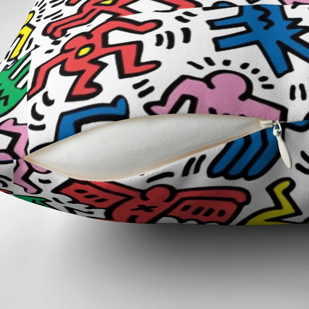 Colorful pop art-inspired pillow with a fun, cartoonish design