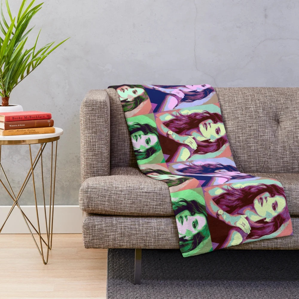 Colorful pop art style plush blanket with portrait of Hollywood actress Jessica Chastain