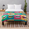 Colorful pop art style plush blanket featuring retro lips and mouth design