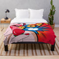 Colorful pop art inspired plush blanket with vibrant graphics