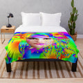 Colorful pop art inspired plush blanket with abstract woman design