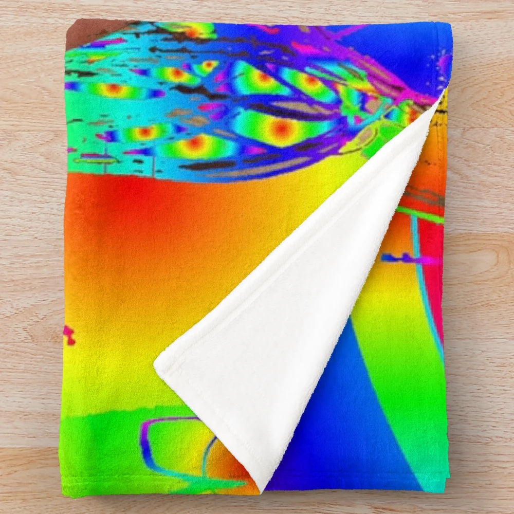 Colorful pop art inspired plush blanket with abstract woman design