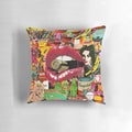 Colorful pop art inspired decorative throw pillow with surreal design