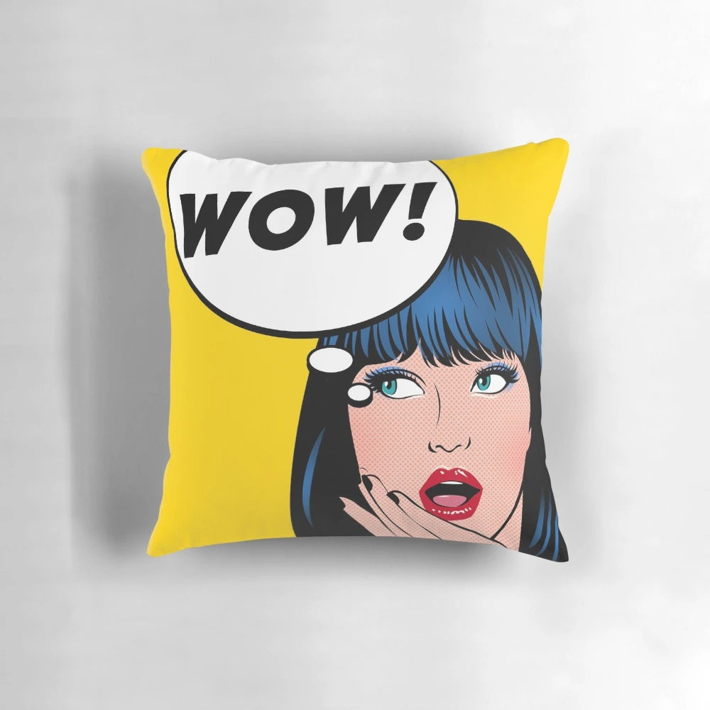 Colorful pop art-inspired pillow with bold graphics and patterns